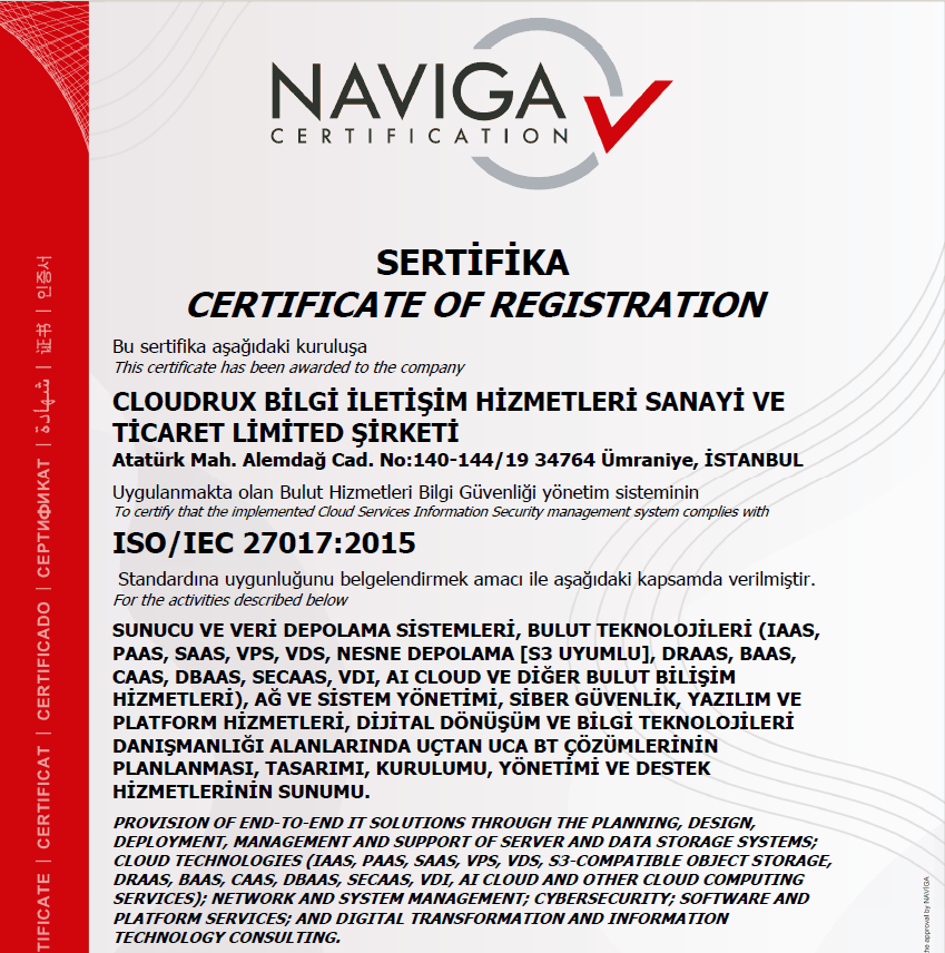 ISO 27017 Sertifikası